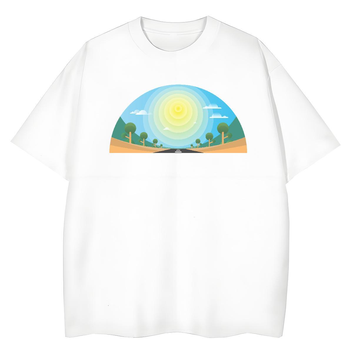 Loose fit Women Tshirts 230g 100% Cotton sky Home Outdoor Woman T Shirts Breathable Crew Neck Custom Cartoon Clothes Shirt