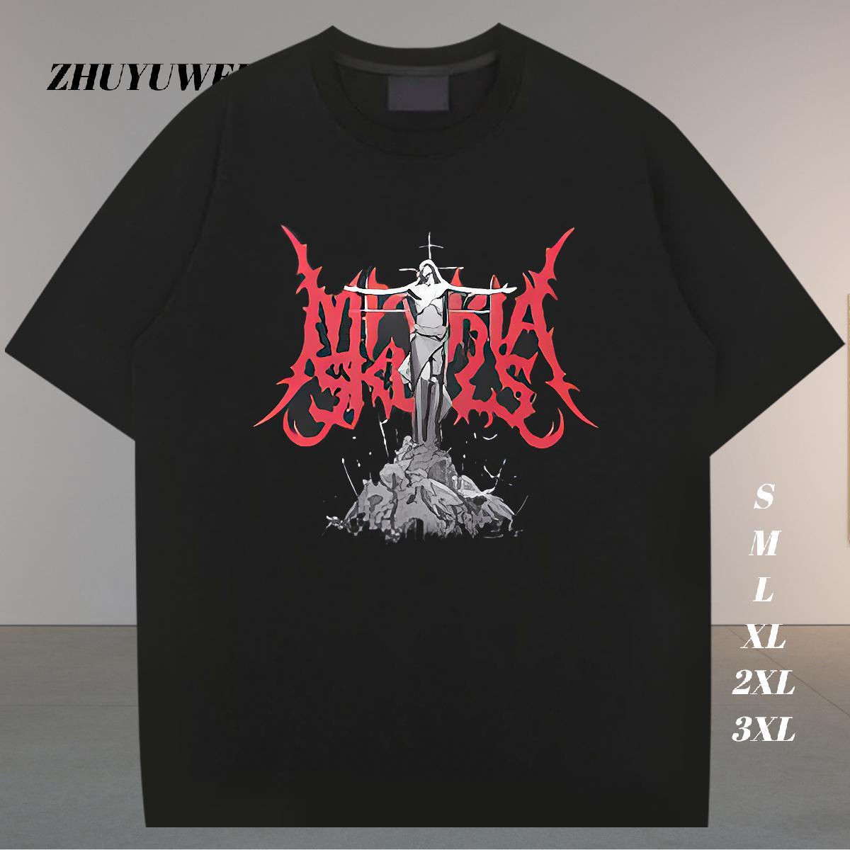 Wholesale Men T Shirts 230g Pure Cotton The Cross High Street Hip Hop Custom Anime Breathable Short Sleeve Men Tshirts Fashion New Top Tees