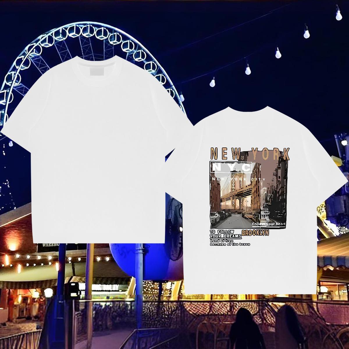 High Quality T-Shirts for Men 230g 100% Cotton New York Street Casual Floral Print Breathable Men Tees Customized Tees Shirts