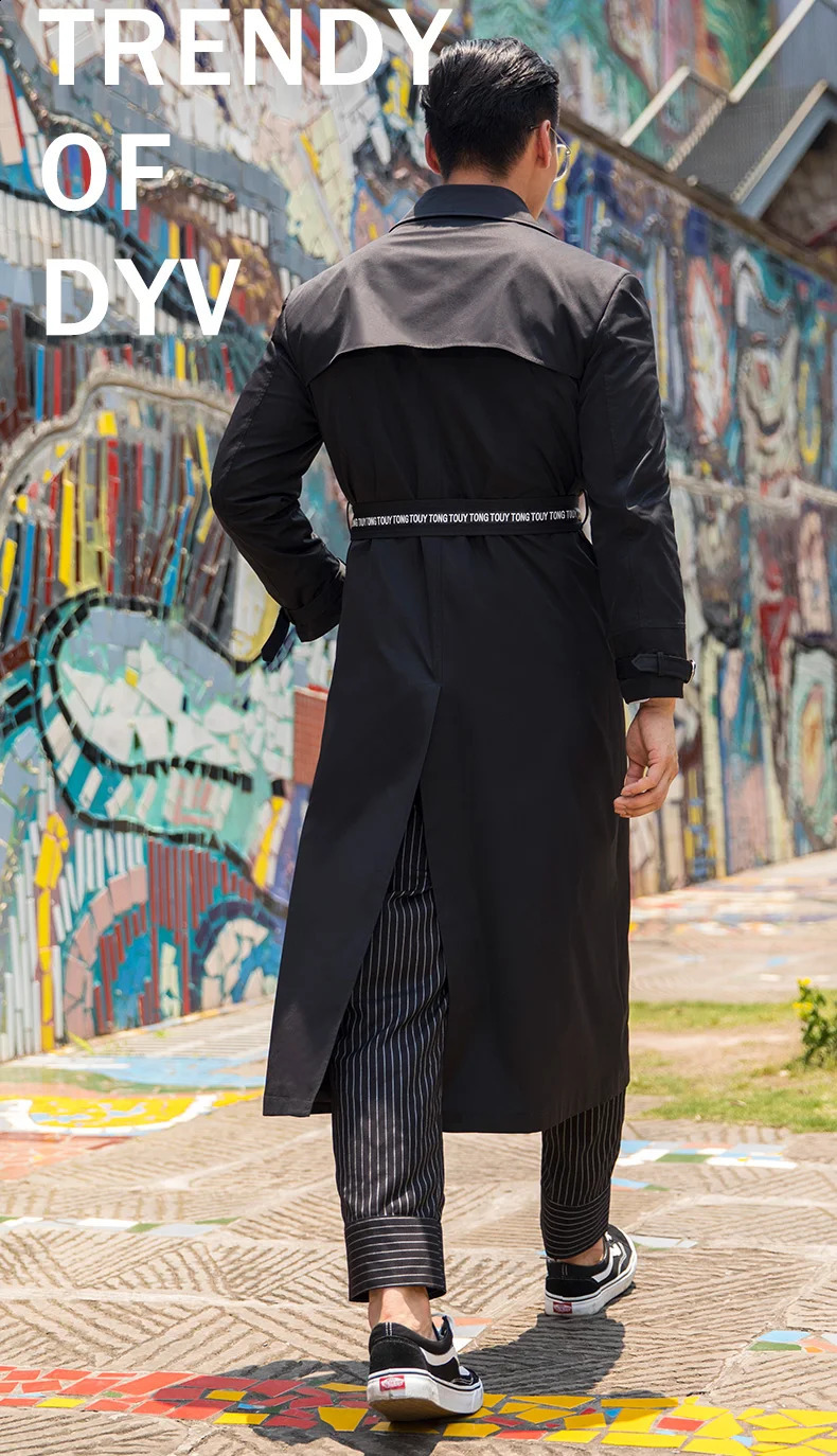 Autumn Winter Men Trench Adjustable Waist n Coat Fashion Smart Casual British Style Black Outwear Turn-down Collar 240822