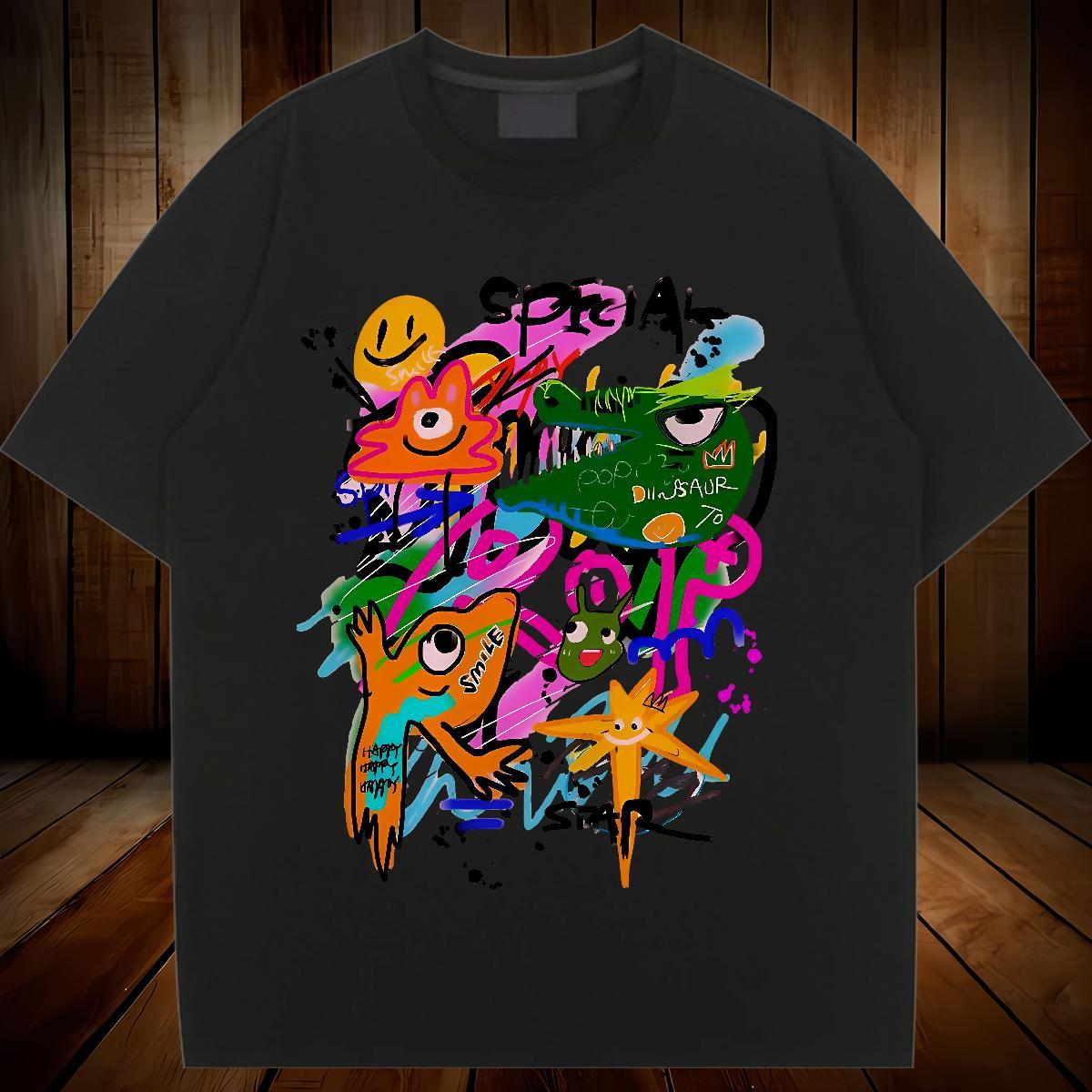 Free Shipping Woman Tshirt 100% Cotton 230g cartoon Beach Women T Shirts Breathable Crew Neck Custom Cartoon Tops