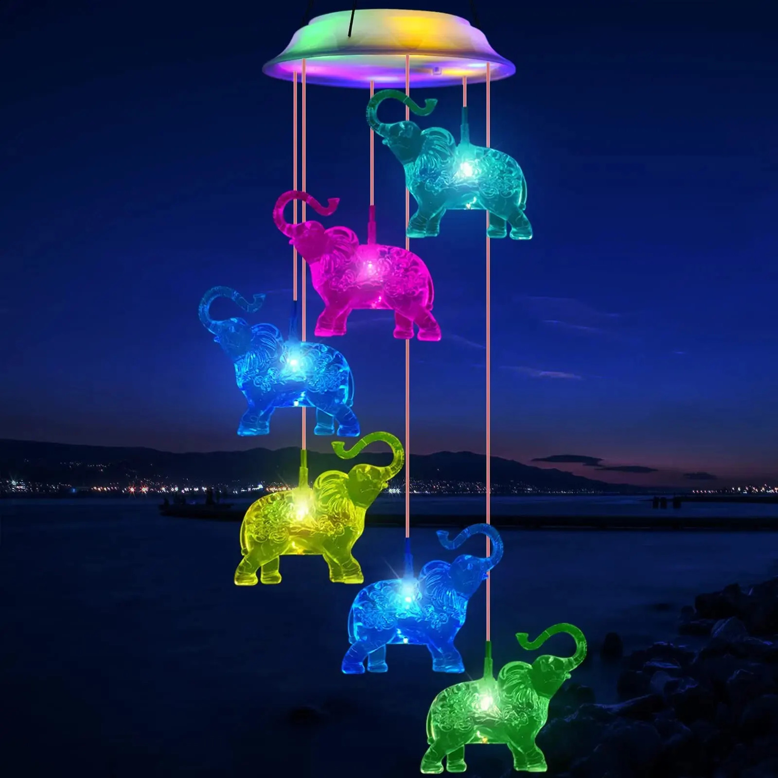 Outdoor Solar Waterproof LED Elephant Wind Chimes Home Gifts for Decorating Gardens Courtyards and Lawns 240822