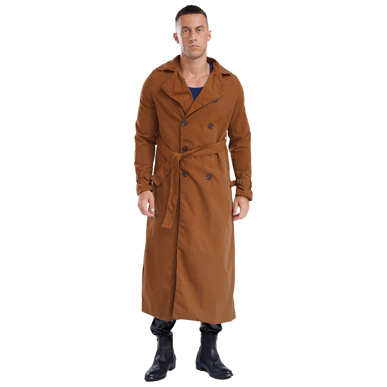 Men Fashion Open Front Trench Coat Casual Notched Lapel Long Sleeve Long Length Jacket Overcoat with Belt for Autumn Spring Coat 240822