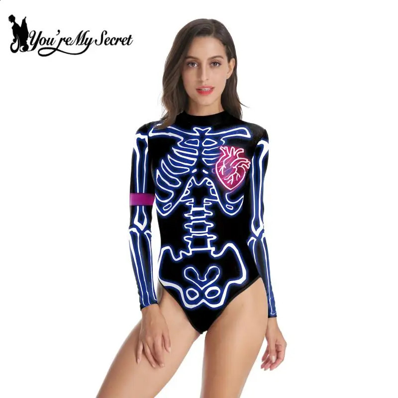 You are my secret Halloween skeleton printing cosplay costume onepiece swimsuit carnival party bodysuit death day 240823