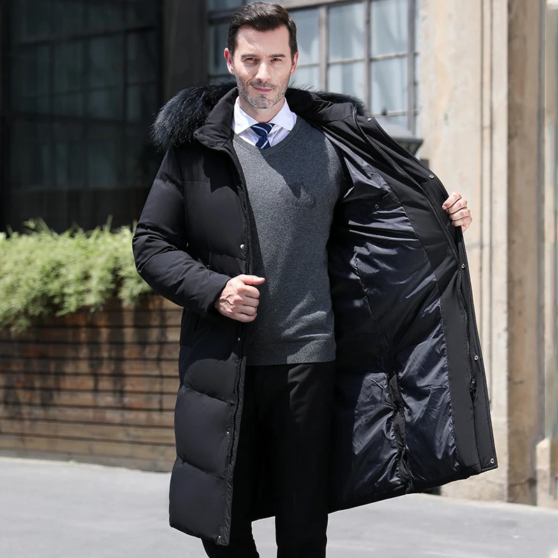Mens Thick Down Jacket30 Winter Warm Jacket Fashion Changbai Duck Hooded Park Plus Size 4XL 240822