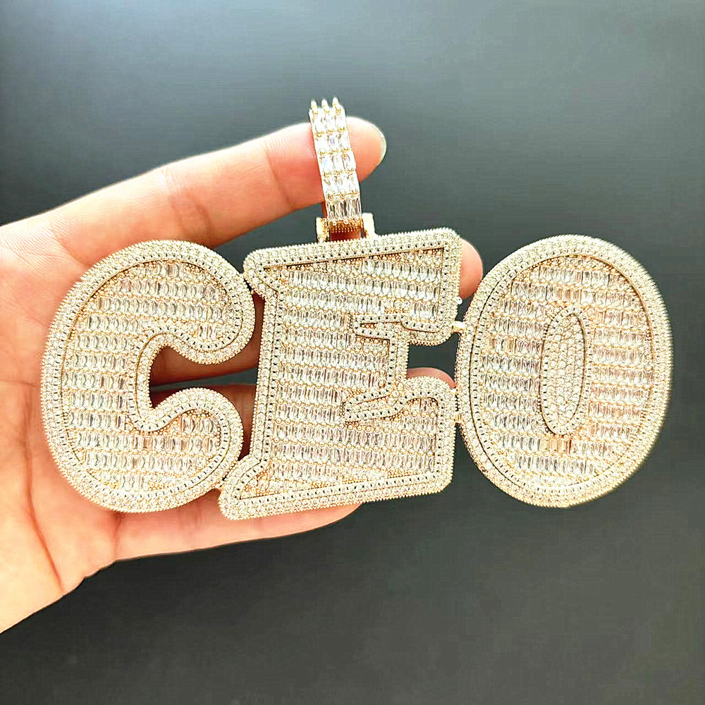 Hip Hop DIY Custom Name A-Z Letters Pendant Necklace 5A T Zircon Inclined Ladder Jewelry
