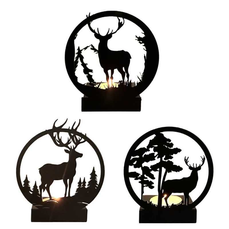 Creative Black Metal Candle Holder Home Decorations Deer Design Candlestick Y240823