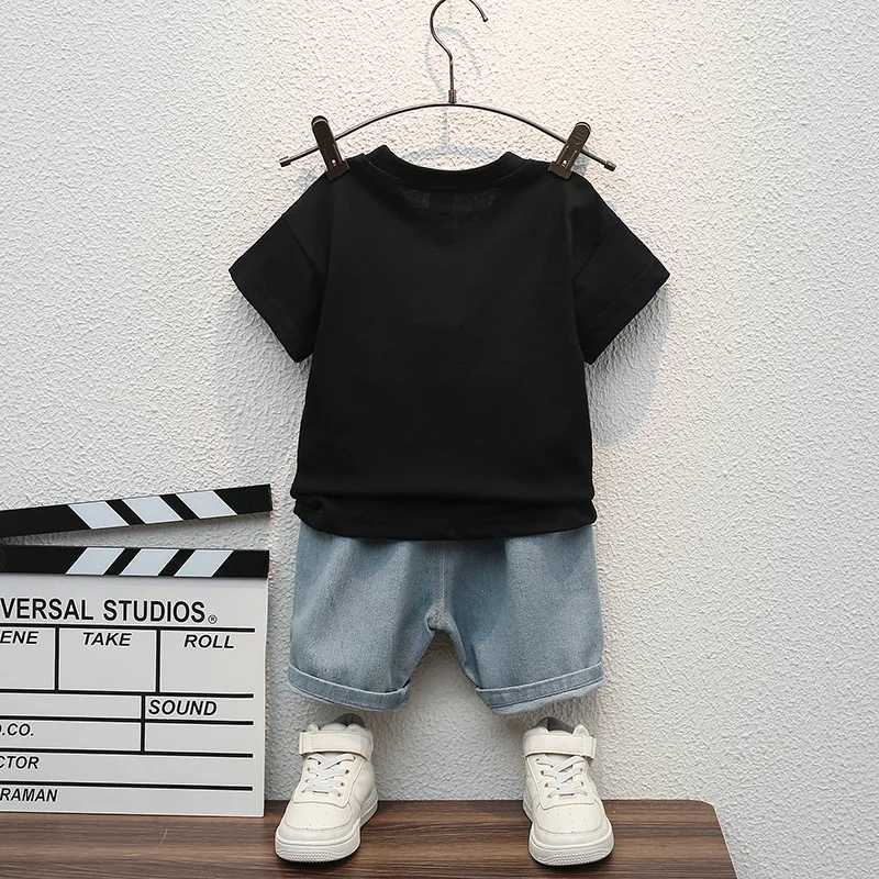 Summer New Baby Boys Clothes Sports T-Shirt + Ripped Denim Shorts Sets for Toddler Infant Clothing Casual Outfits W250218