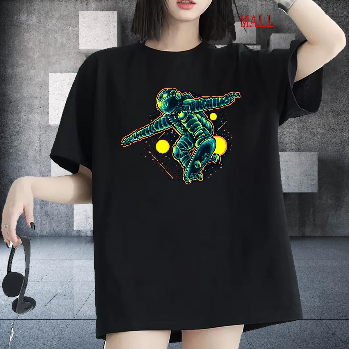 Wholesale Women Tshirts 230g Pure Cotton cosmonaut Hip Hop Street T-Shirts Short sleeve Soft Black White Clothes Shirt