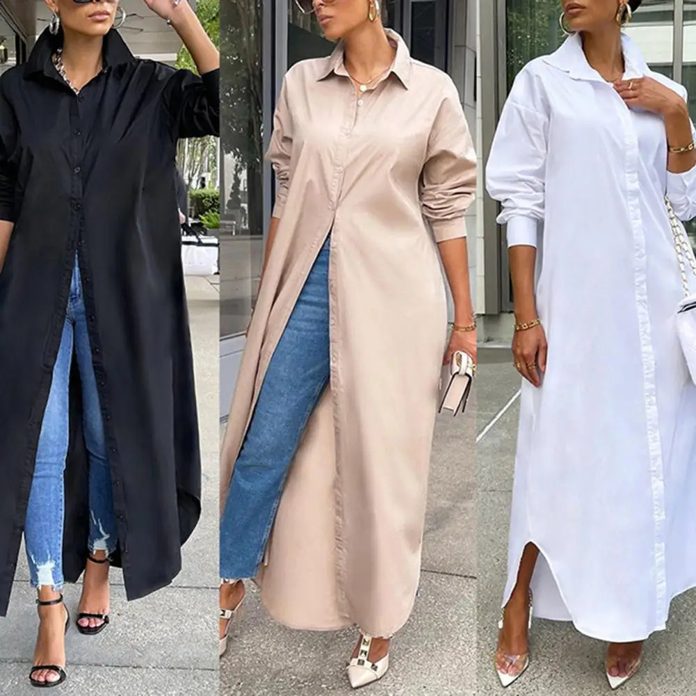 Womens collar long sleeved single chest hem shirt jacket autumn solid color dress womens clothing 240822