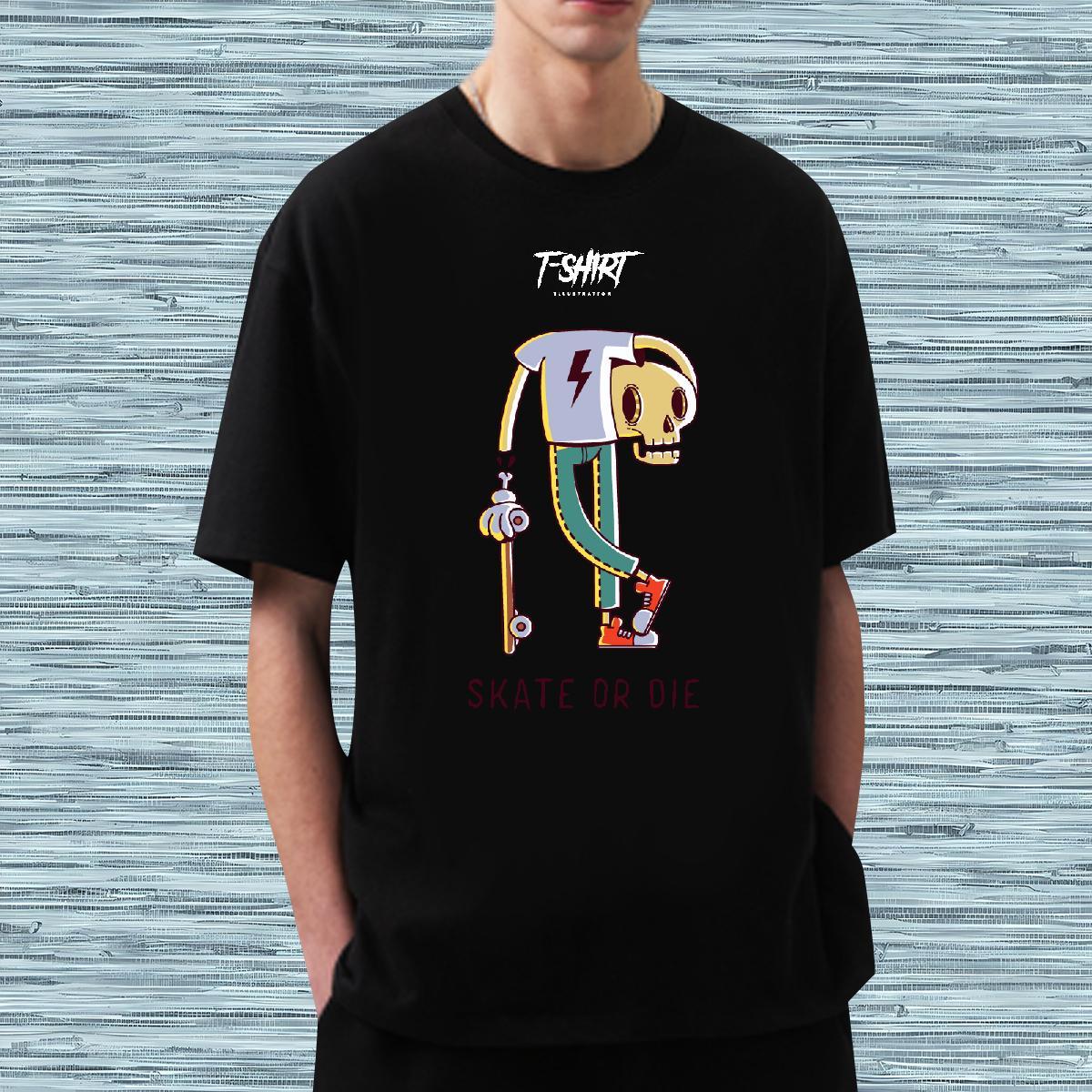 High Quality T Shirt For Man 100% Cotton 230g skull Casual Daily Wear DIY Anime Short Sleeve O-Neck Men Tshirts Wholesale Tees