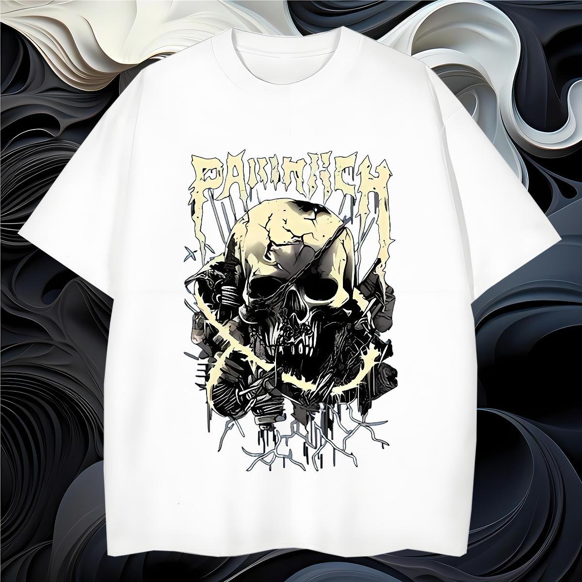 Free Shipping T Shirts Men 230g Cotton skull Street wear Hip Hop Asian Size Pure Cotton Tshirt for Man Woman 2024 DIY Clothes
