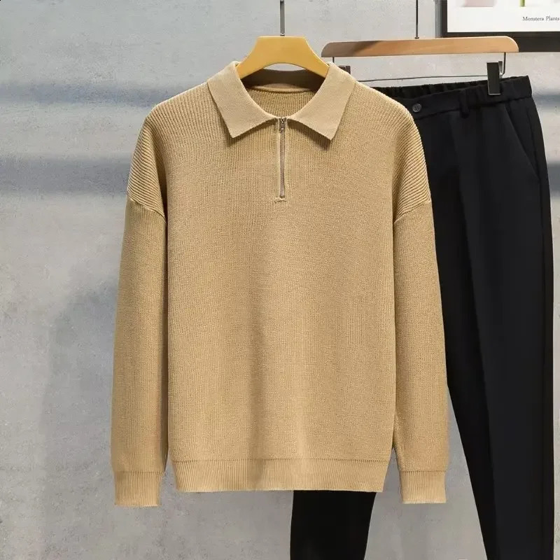 Mens Half-zip Polo Collar Sweater Autumn/winter Knitted Pullover Casual Trendy Simple Cool Base Layer Clothing 240823 - view 3