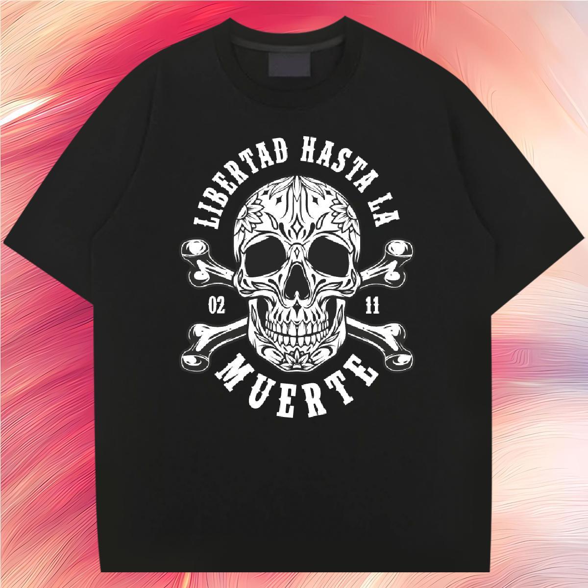 Comfortable T-Shirts 230g Pure Cotton skull Spring Summer DIY O Neck Short Sleeves Men Clothes T-Shirt 2024 New Clothings