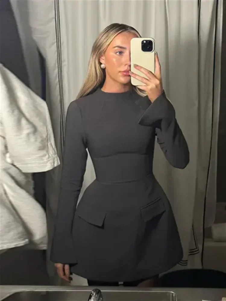 Elegant Long Sleeve Half Turtleneck Dress Women Sexy Autumn Spring Hip Package Skirts for Female est Slim Party Dresses 240823