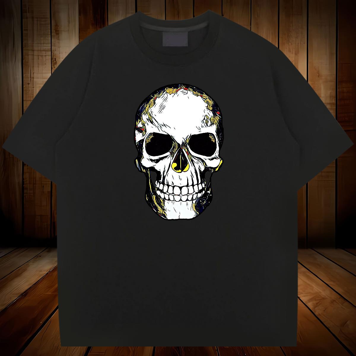 Soft Men T Shirts 230g Cotton skull High Street Hip Hop DIY Anime Short Sleeve Soft Men Tees Fashion Tops