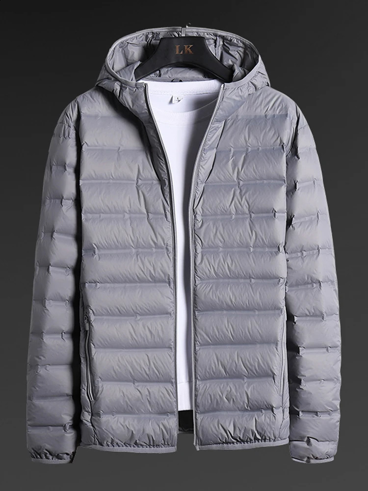 Large size winter hoodie ultra light down jacket mens windproof 90% white duck padded warm 6XL 7XL 8XL 240822