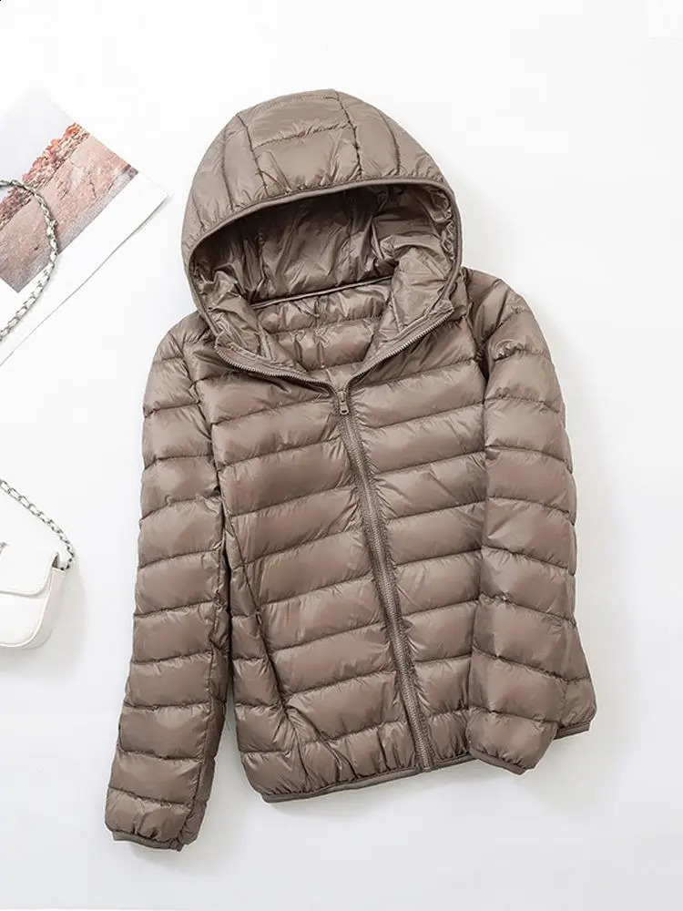 Womens Puffer Winter Jacket Ultra Light Duck Down Fashionable Warm Thin Hooded Portable 240823