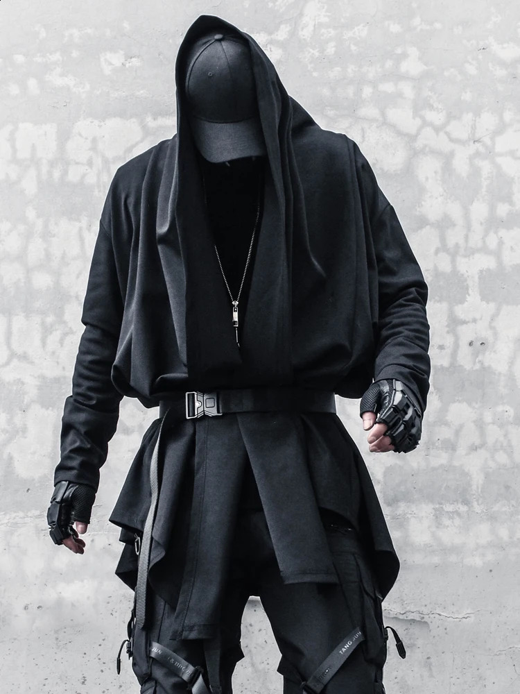 Irregular n Punk Hip Hop Trench Coat Techwear Long Jackets For Men Vintage Gothic Cloak Street Casual Cardigan 240822