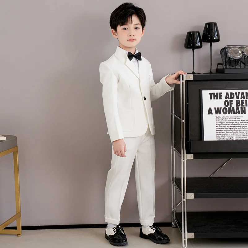 Mens and childrens white immersion jacket pants bow tie 3PS photography set childrens birthday performance dress boy host groom set W240823