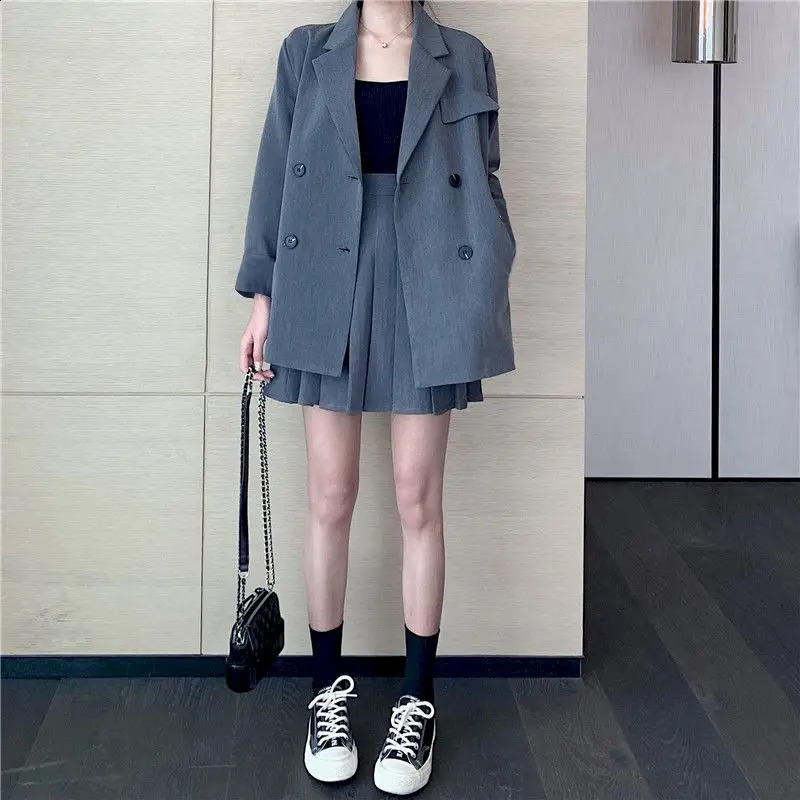 Spring Summer Suit Women Skirt Oversized Plus Fashion Goth Elegant Two Piece Blazer And Skirt Set Lady Uniform Woman Dress 240823