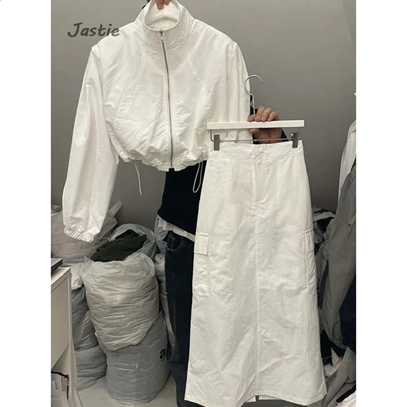 Autumn Fashion High Waist Button Long Skirt Short Long Sleeve Sports Coat Two Piece Set Women Solid Casual Shirt 2 Pieces Set 240823