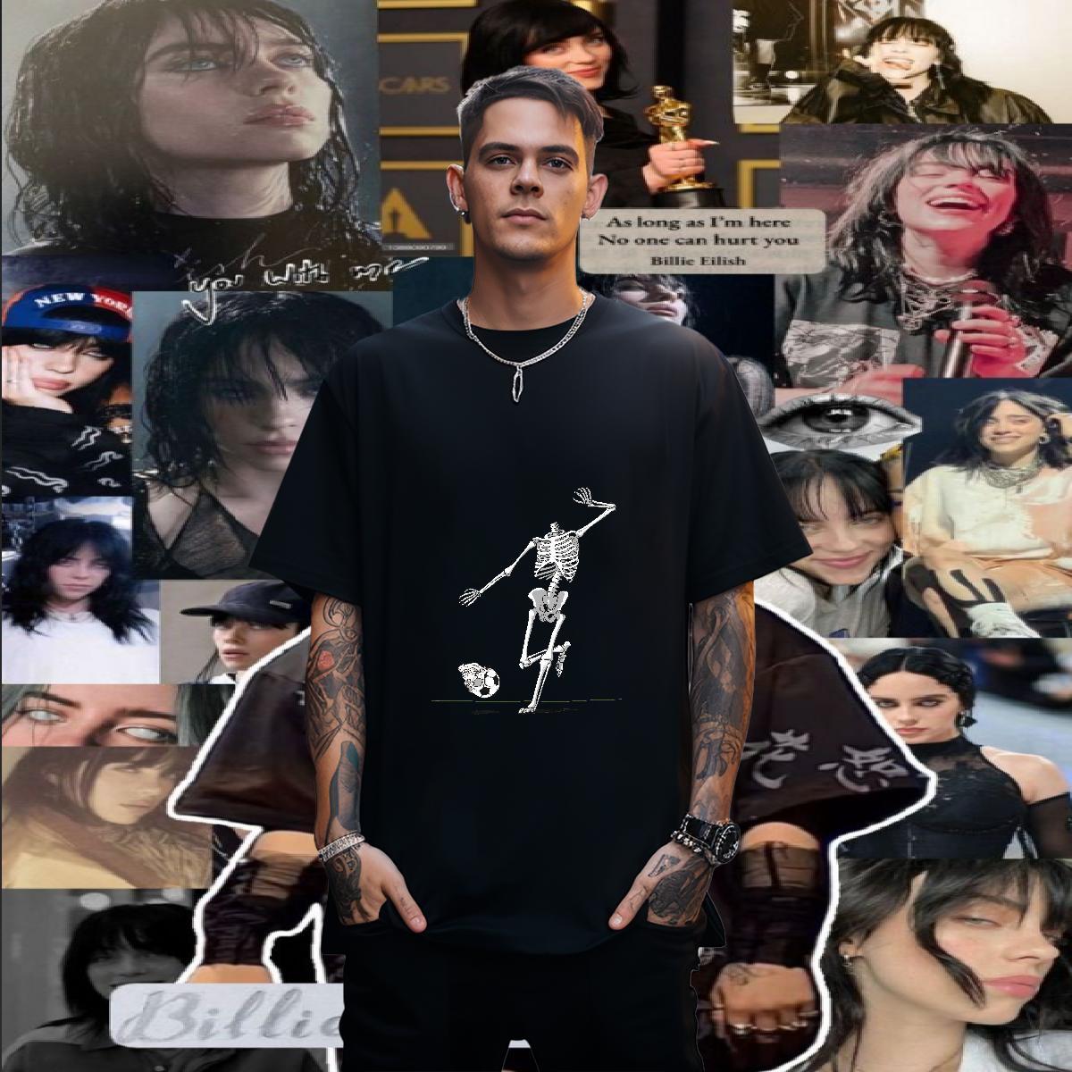 Cool Design T Shirt For Man 230g Pure Cotton skull Hip Hop Street White Plus Size Crew Neck Breathable Tshirts 2024 Summer Top Tees