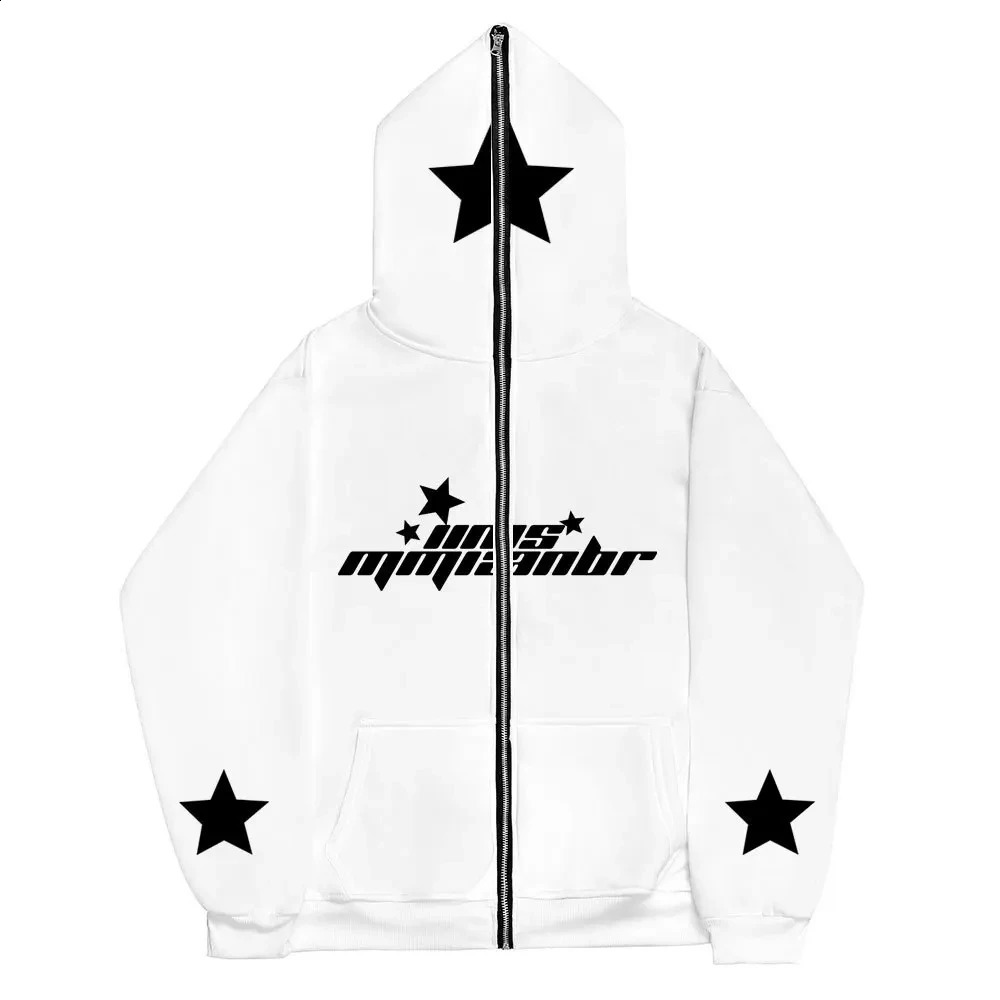 Star Ins High Street Y2K Unisex Inner Fleece Hoodies Sweatshirt Fulll Face Zipper Loose Oversized Mens Womens Streetwear 240823