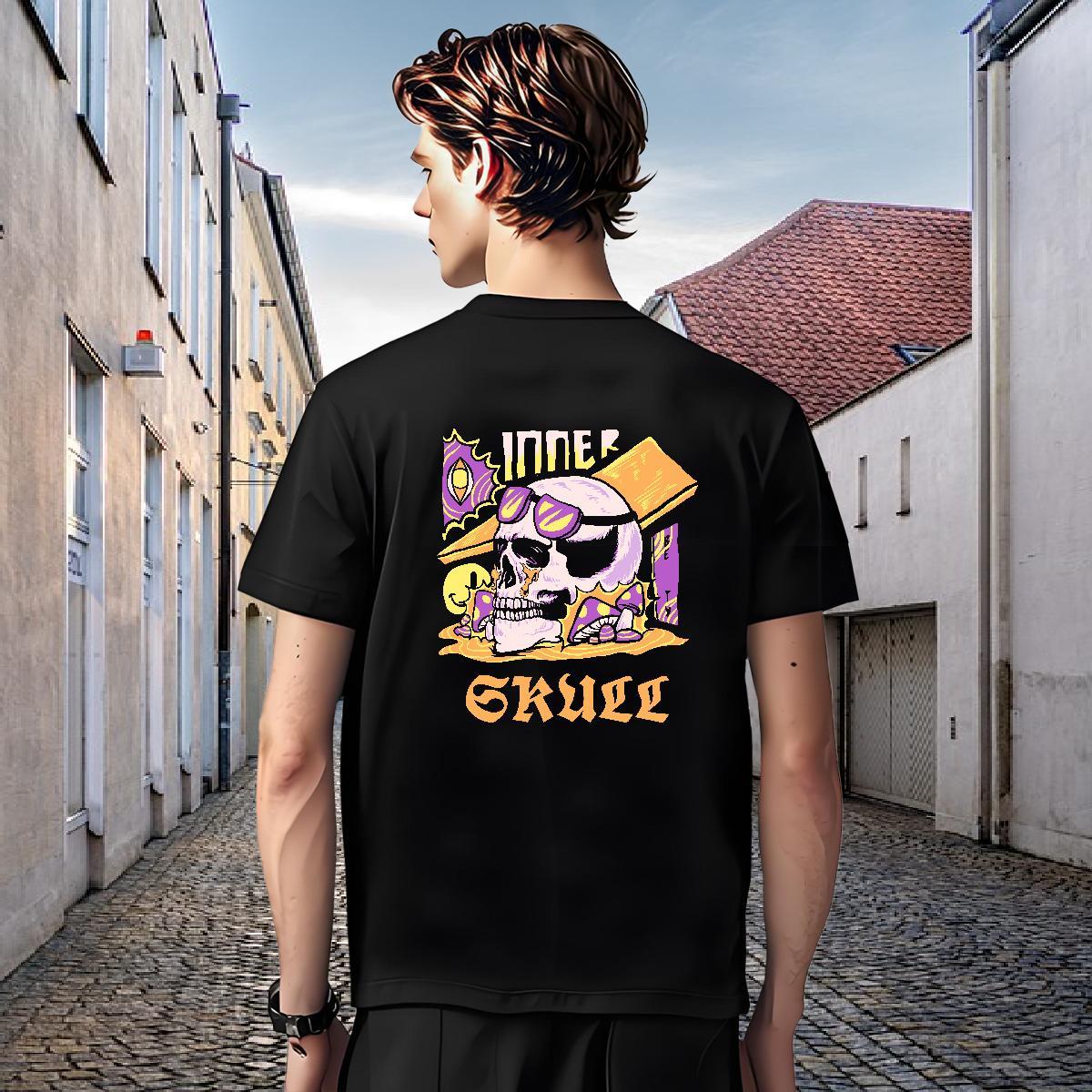 Loose Fit T-Shirts for Men 230g 100% Cotton skull Daily Outfit Oversized 4XL O Neck Short Sleeves Couples T Shirts 2024 Clothings