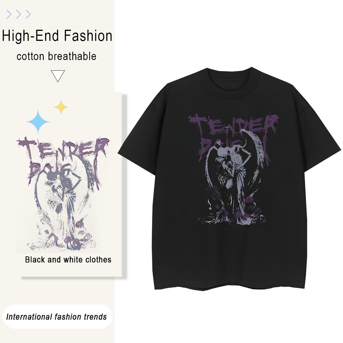 Wholesale Womens Tshirts 230g 100% Cotton skull Street Women T Shirts Short Sleeve O-Neck Anime Top Shirts