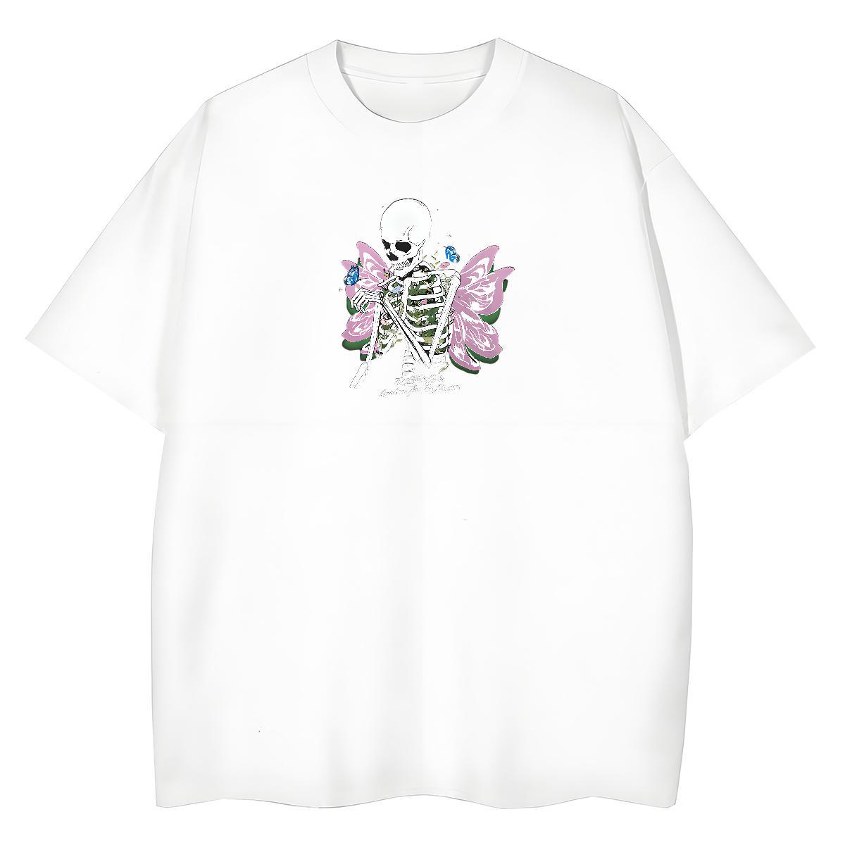 Cool T-Shirts for Men 230g Pure Cotton skull Sport Plus Size Cartoon Breathable Crew Neck Tshirts 2024 Tee Shirt