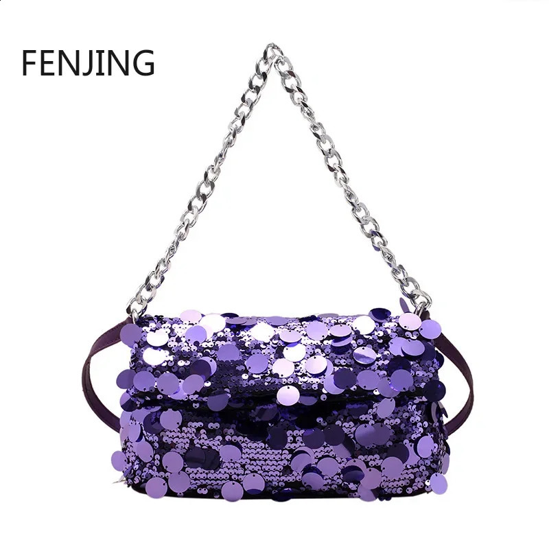 Shining sequin womens handbag shoulder cross body bag y party evening purple envelope 240823 350b