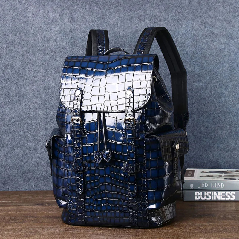 DHXJ Mens Genuine bag Real Cowhide leather Pattern Business Casual Backpack Large Capacity Travel Bag 240823