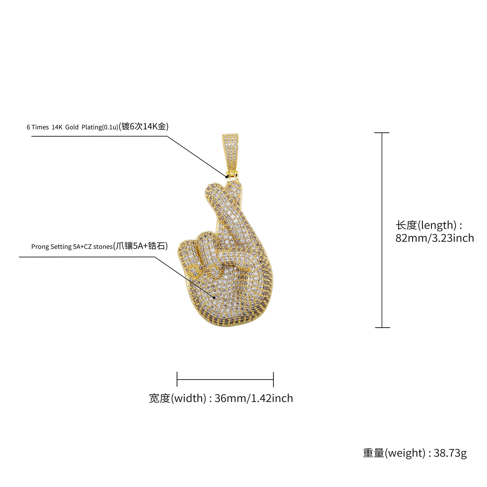 Hip Hop Palm Heart Shape Pendant Necklace 5A Zircon White Gold Plated Lover Jewelry Gift