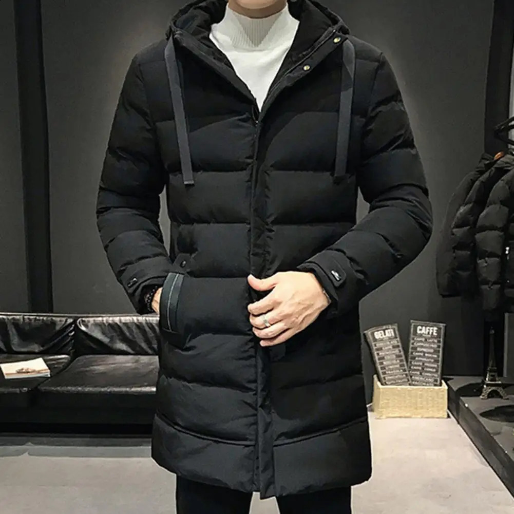 Windproof cotton coat high neck winter warmth mens hooded outdoor windproof 240822