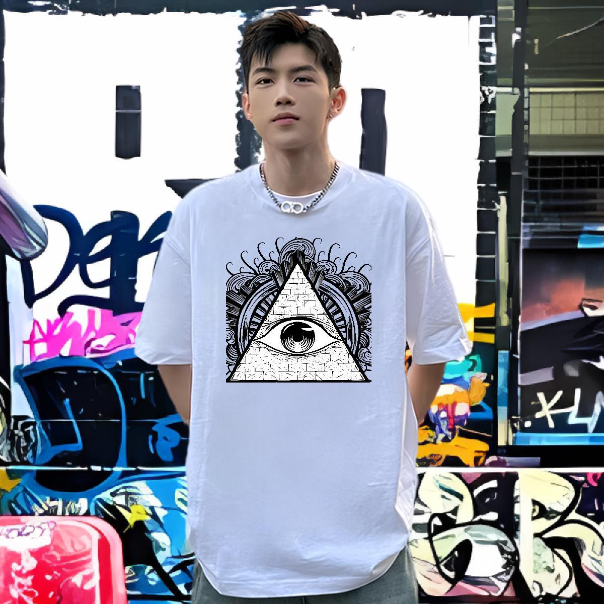 Cool T Shirts Men 100% Cotton 230g eye of the devil Street Wear DIY Printed Breathable Crew Neck Men Tops Tees New Tshirts