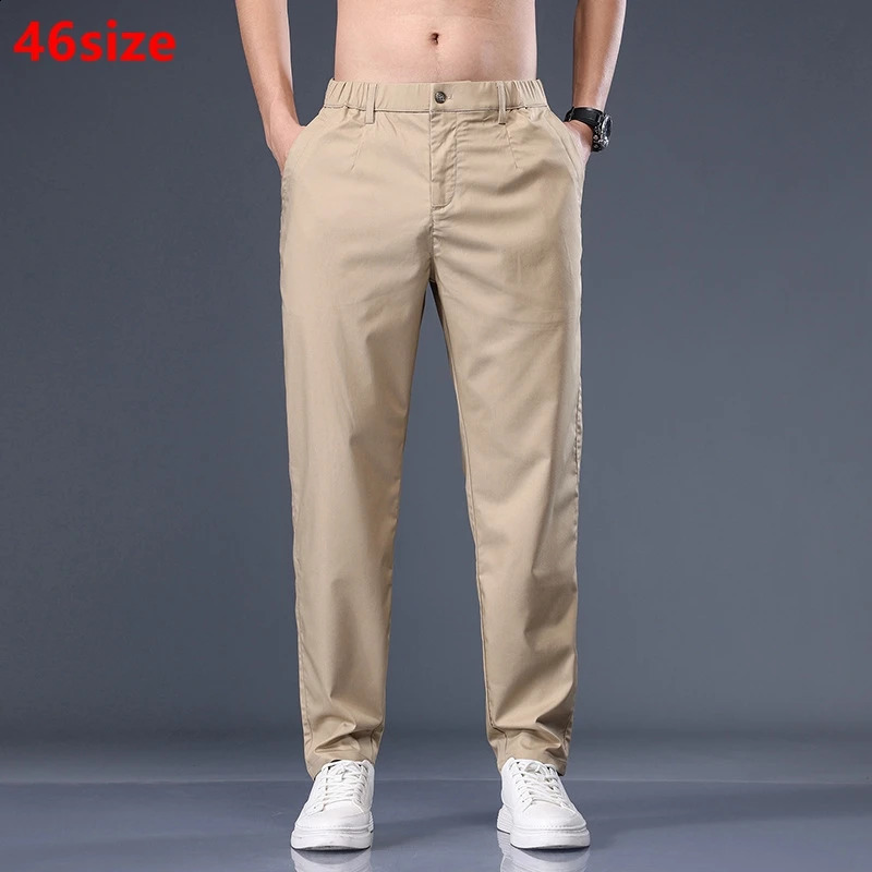 Spring plus size casual trousers straight trousers thin section youth men plus size stretch trousers black 44 40 men pants 240822
