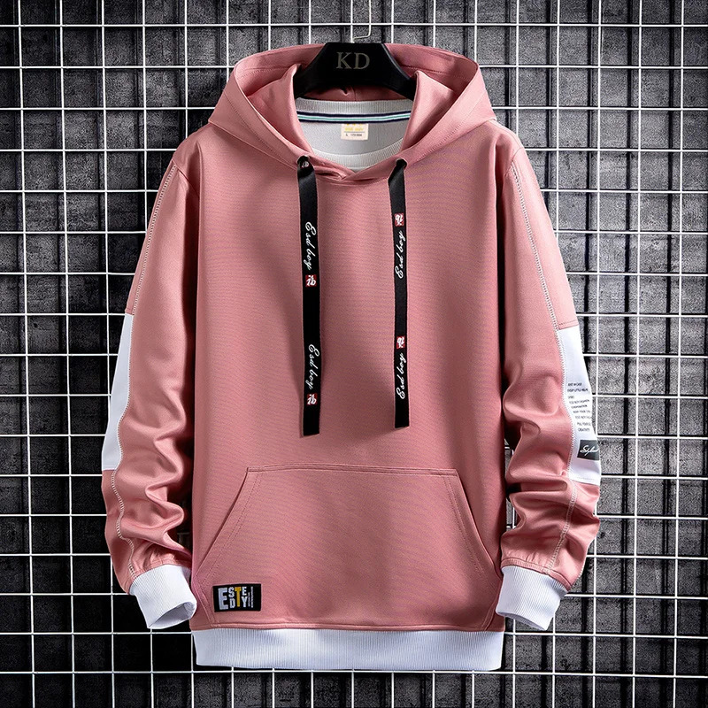 Spring Autumn Solid Mens Hoodies Outwear Casual Loose Hooded Sweatshirts Youth Harajuku Long Sleeve Pullovers Sports Tops Hoody 240823