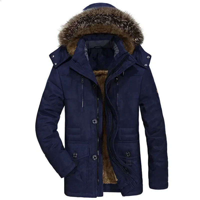 Winter wool park mens fashion thick hooded fur collar warm jacket casual snow medium long cold 240822