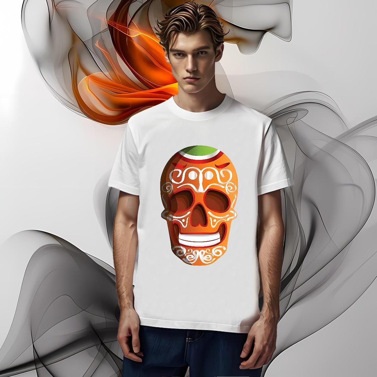 Loose T-Shirts 230g 100% Cotton skull Casual Beach Custom Anime Breathable Short Sleeve Couples T Shirts Casual New Tees