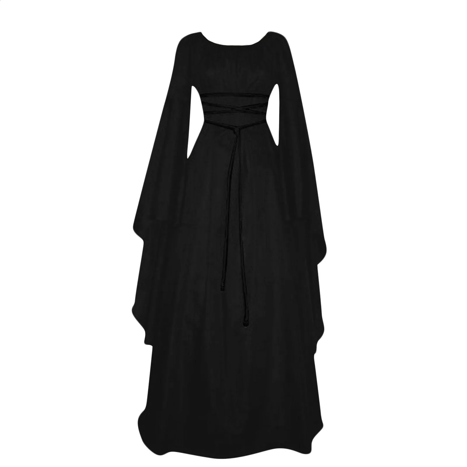 Womens medieval ball dress long sleeved round neck belt irregular retro Halloween costume 240823
