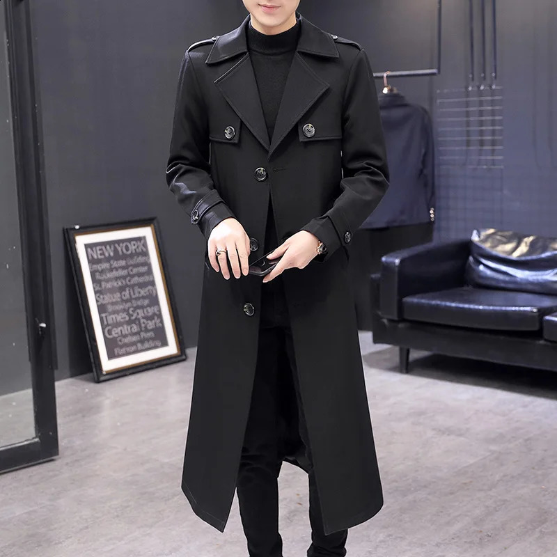 X-long Blackish Green Steampunk Style Clothing Slim Fit Trench Coat Man Classic Retro British Style Overcoats Mens Long Jackets 240822