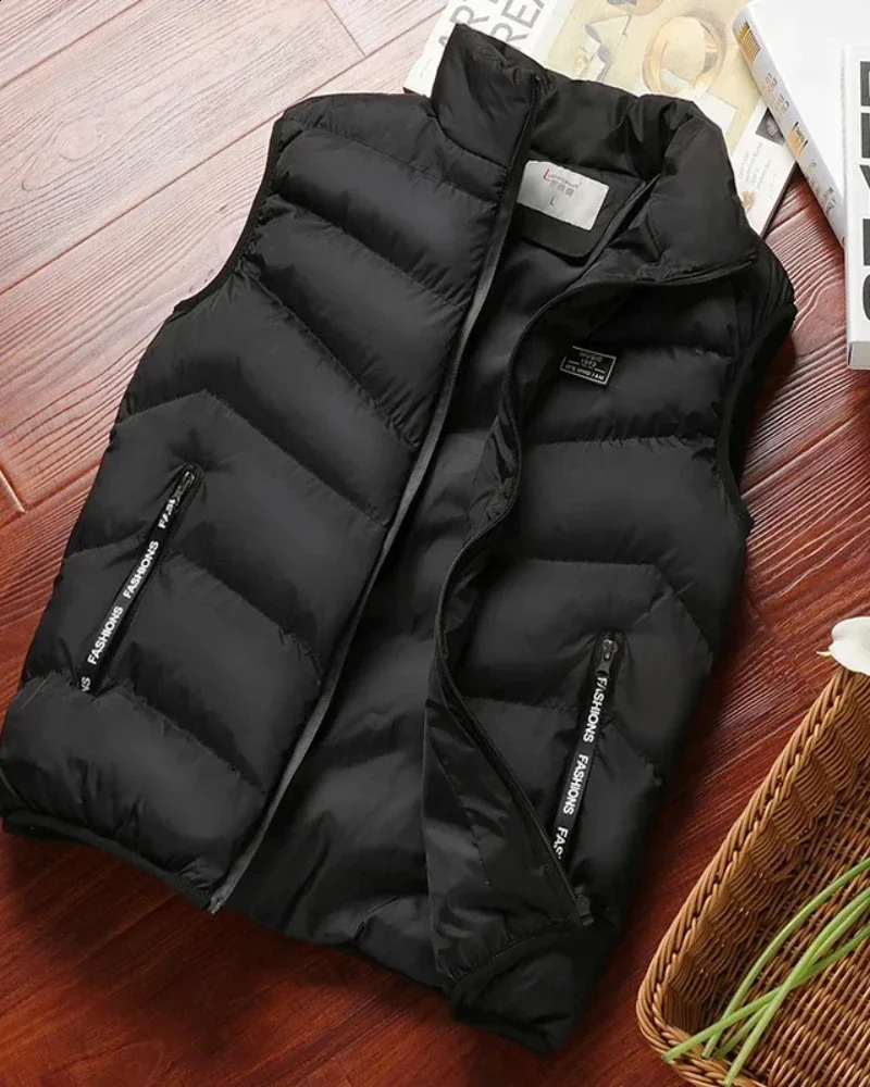 2024 Puffer Sleeveless Coats Mens Solid Color Down Jacket Winter Warm Vest Men Waistcoat Outwear Windbreaker Clothing 240822