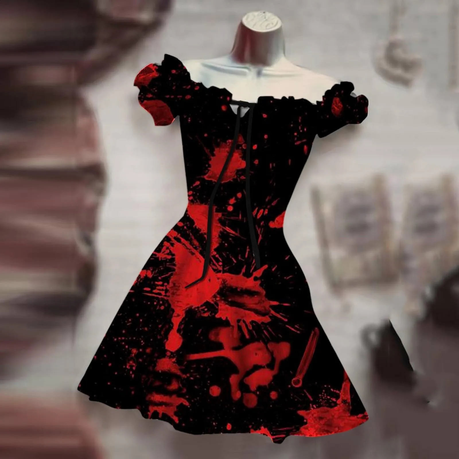 Horror One Piece Halloween Black Role Playing Costume Long Dress Hawaiian Rose Skull Night Holiday Party 240823