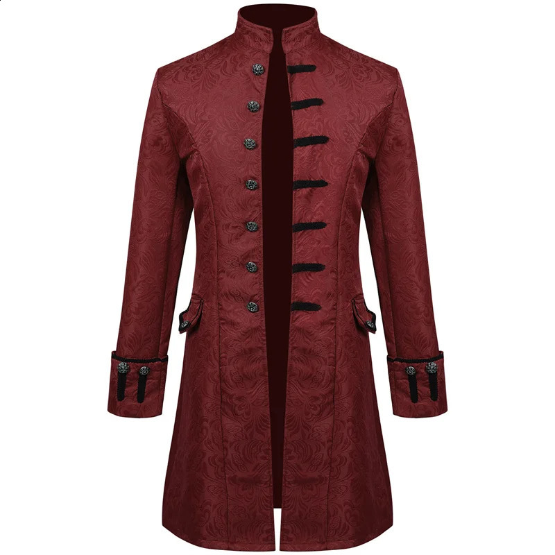 Fashion Men Thin Stage Performance Dress Long Jacket Red / Blue / Black Male Stand-up Collar Jacquard Halloween Trench Coat 240822