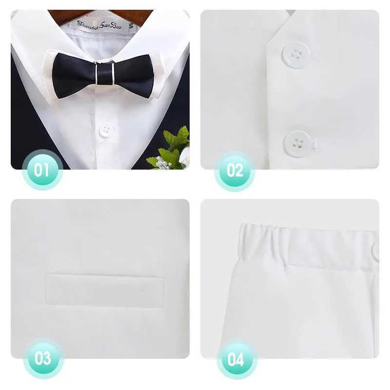 Boys Birthday Wedding Party Dress Childrens Summer Green Immersion Photography Set Childrens Vest Short Sleeve Bow Tie Ceremony Dress W240823