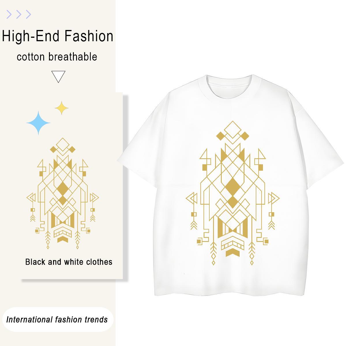 Lady Lady T shirt 100% Cotton 230g Geometric line High Street Hip Hop T Shirt For Woman Breathable Crew Neck Oversized L-4XL Tees