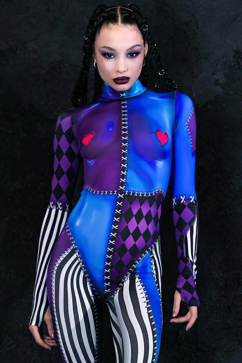Role playing costume womens clown bodysuit Halloween sexy 3D printing holiday carnival Zentai roleplaying set 240823