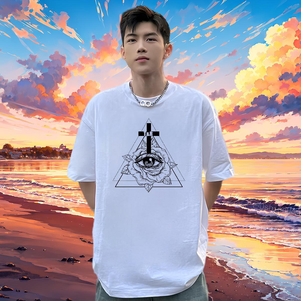 Loose T Shirt For Man 230g Pure Cotton eye of the devil Daily Outfit Anime Print Short Sleeve Soft Mens Tshirts 2024 DIY Clothings