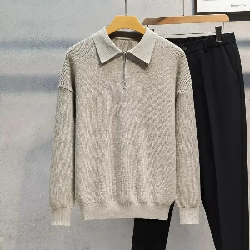 Mens Half-zip Polo Collar Sweater Autumn/winter Knitted Pullover Casual Trendy Simple Cool Base Layer Clothing 240823 - view 4